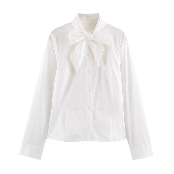 Women's feminine shirt blouse with bow collar and tailored silhouette Mune Fashion