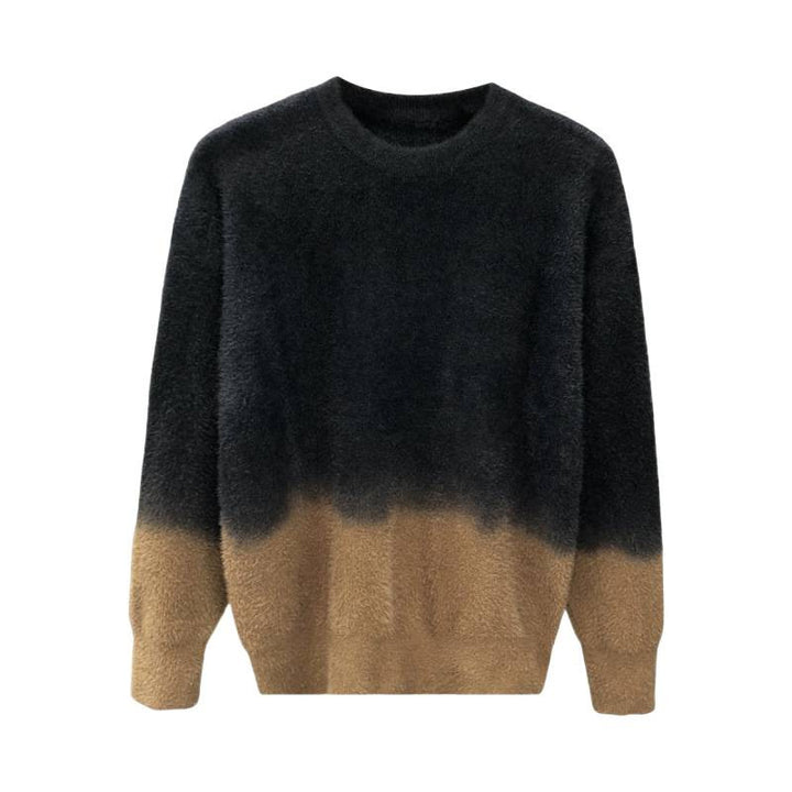 Men's Fluffy Gradient Pullover made of Mohair Mix with Round Neck and Straight Cut Mune Fashion