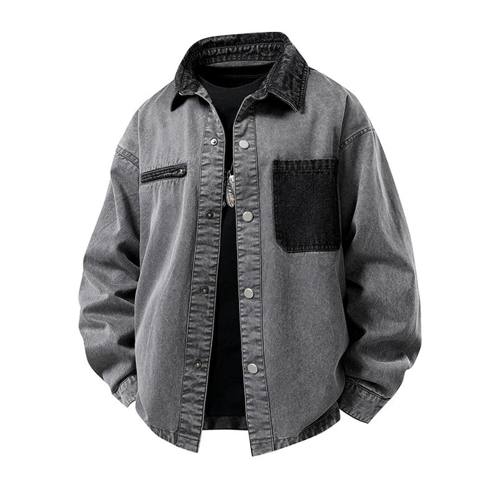 Men's Fashion Denim Jacket with High Collar and Practical Pockets Mune Fashion