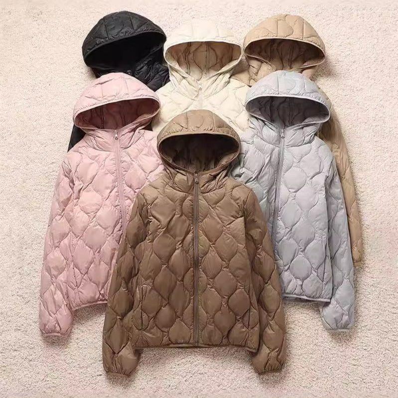 Women's hooded quilted jacket with teardrop-shaped quilting and ultra-light thermal filling Mune Fashion