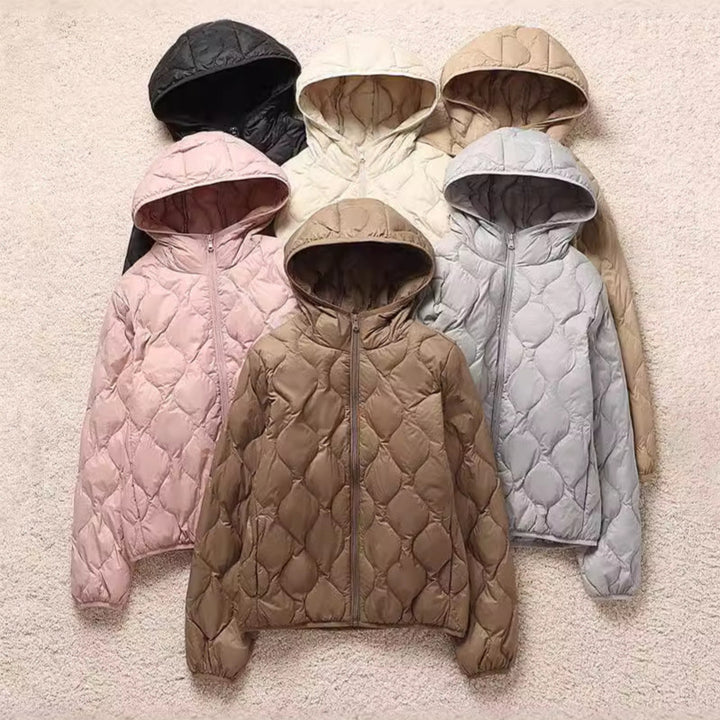 Women's hooded quilted jacket with teardrop-shaped quilting and ultra-light thermal filling Mune Fashion