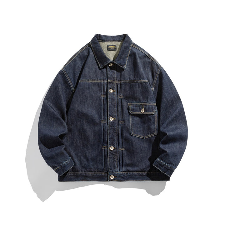 Unisex Wide-cut Denim Worker Blouson with Asymmetric Flap Pocket Mune Fashion