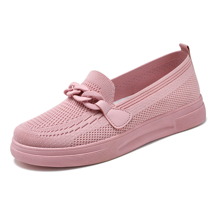 Women's comfortable knit slip-on loafer with elastic entry, decorative chain application and shock-absorbing EVA lightweight sole Mune Fashion