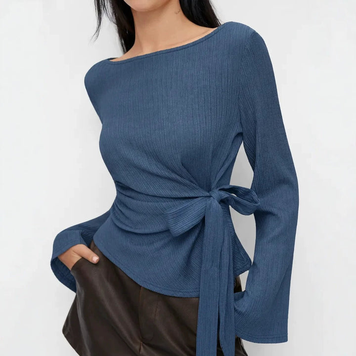 Women Stylish Wrap Top with Long Sleeves Mune Fashion