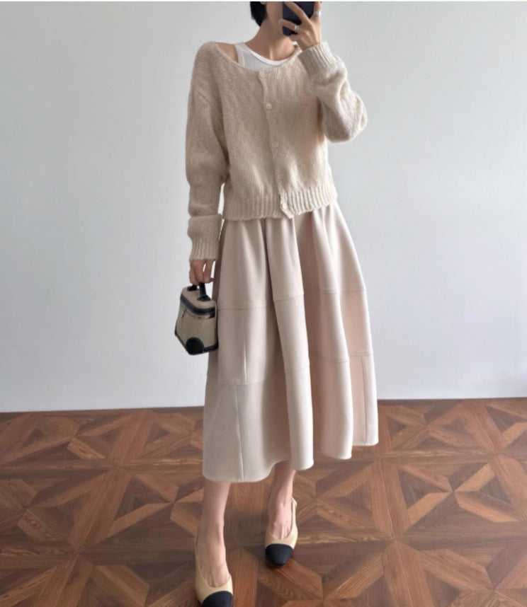 Ladies Stylish, airy 3/4 sleeve cardigan and midi dress combination Mune Fashion