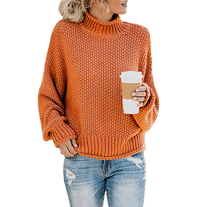 Women's chunky knit turtleneck sweater with oversized cut and block stripe design Mune Fashion