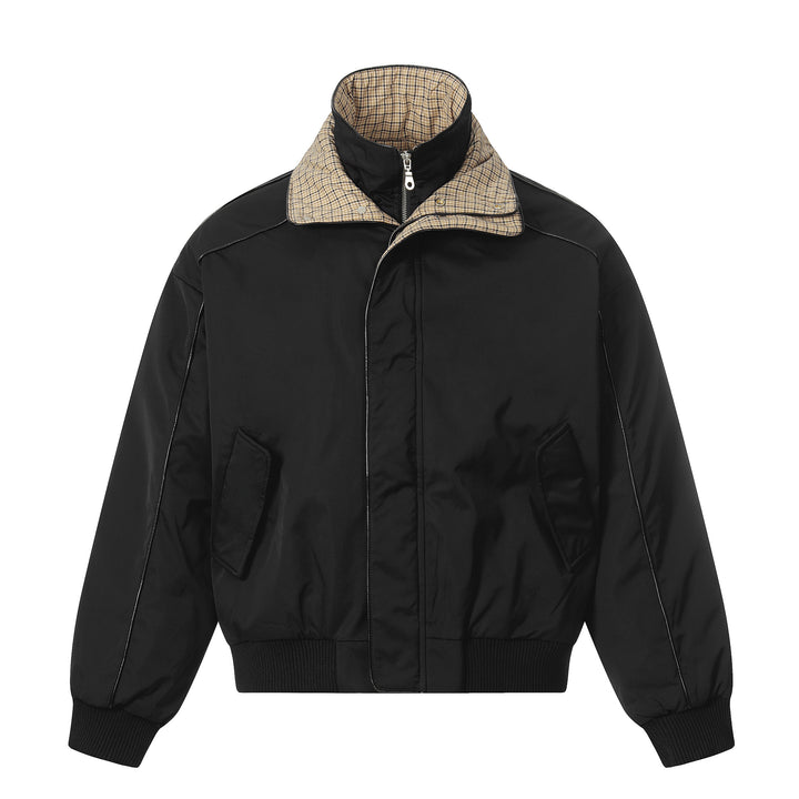 Unisex short jacket with high double collar and checked inner lining Mune Fashion