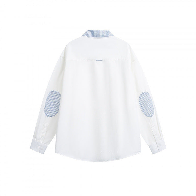 Unisex Loose-Fitting Cotton Shirt with Contrasting Checked Collar and Chest Pocket Mune Fashion