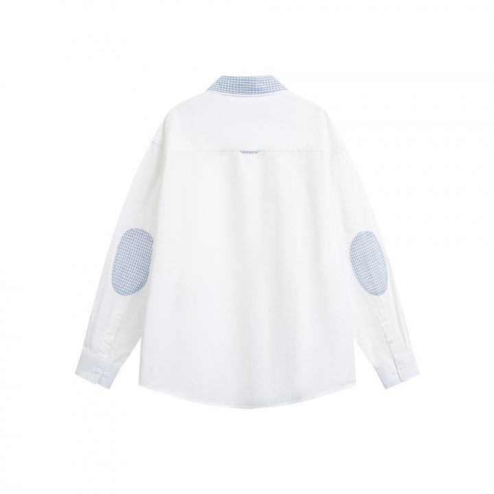 Unisex Loose-Fitting Cotton Shirt with Contrasting Checked Collar and Chest Pocket Mune Fashion