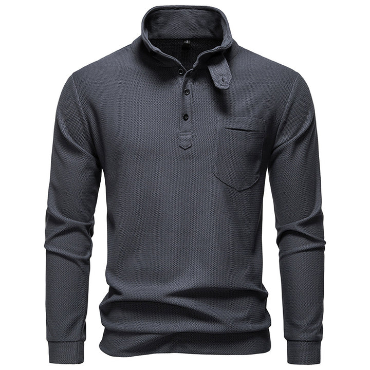 Men's Textured Waffle Knit Henley Shirt with High Collar, Button Placket and Chest Pocket Mune Fashion