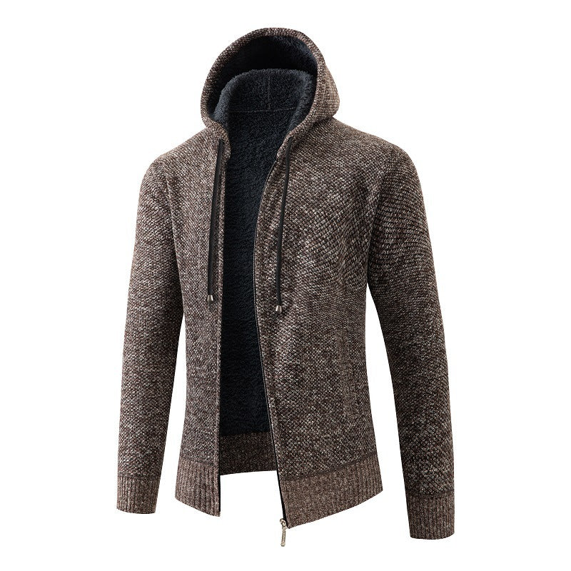 Men's knitted zip hoodie with warm teddy lining, concealed two-way zipper and elastic cuffs Mune Fashion