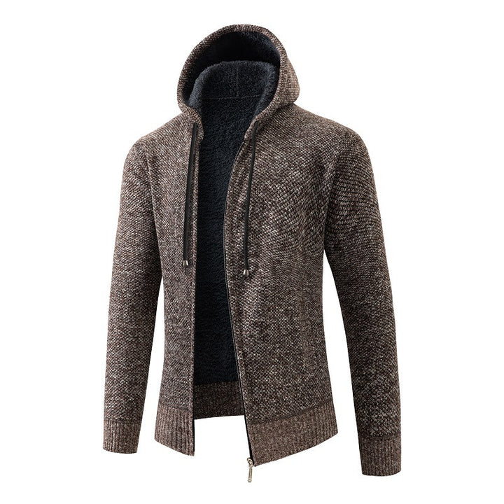 Men's knitted zip hoodie with warm teddy lining, concealed two-way zipper and elastic cuffs Mune Fashion