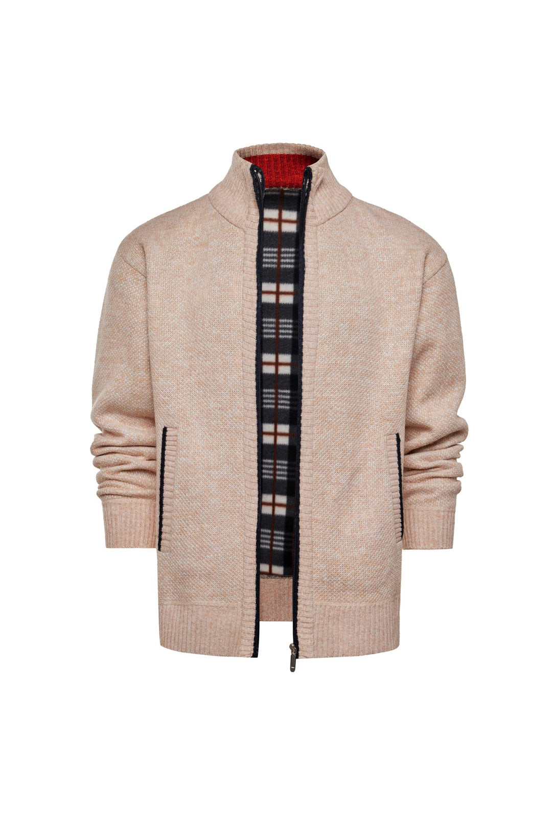 Men's brushed cardigan with checked thermal lining and stand-up collar Mune Fashion