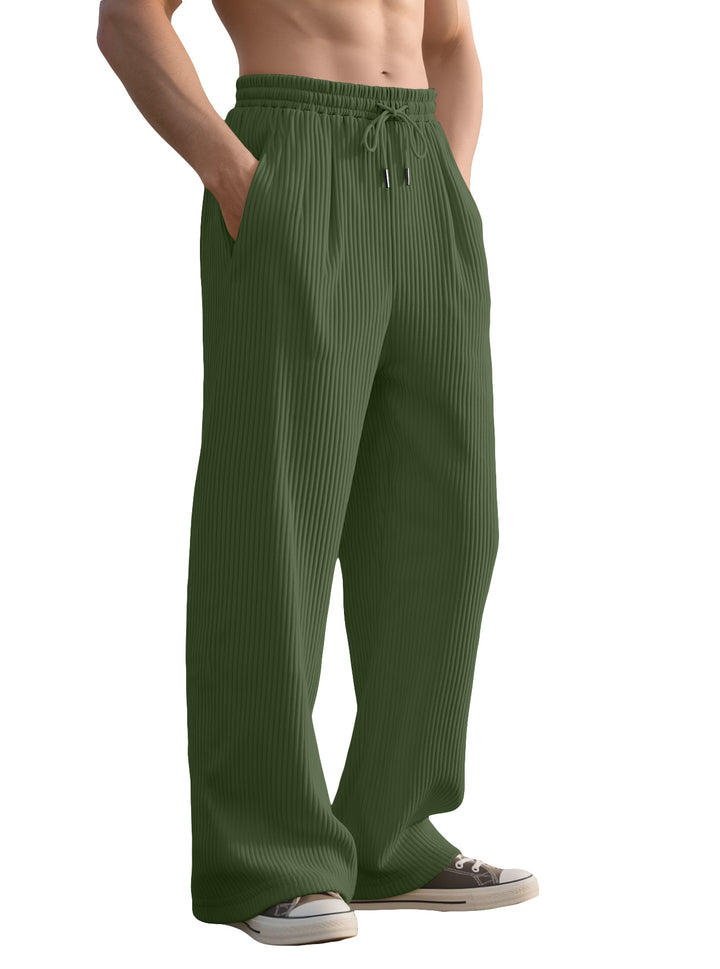 Men's straight cut corduroy velour pants with drawstring waistband, metal drawstring ends, and deep side pockets Mune Fashion