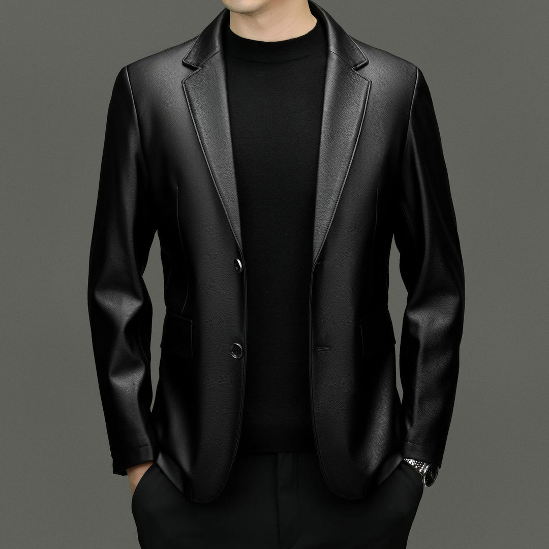 Men's Slim Jacket made of Faux Leather with Subtle Lapel and Single-Button Closure Mune Fashion