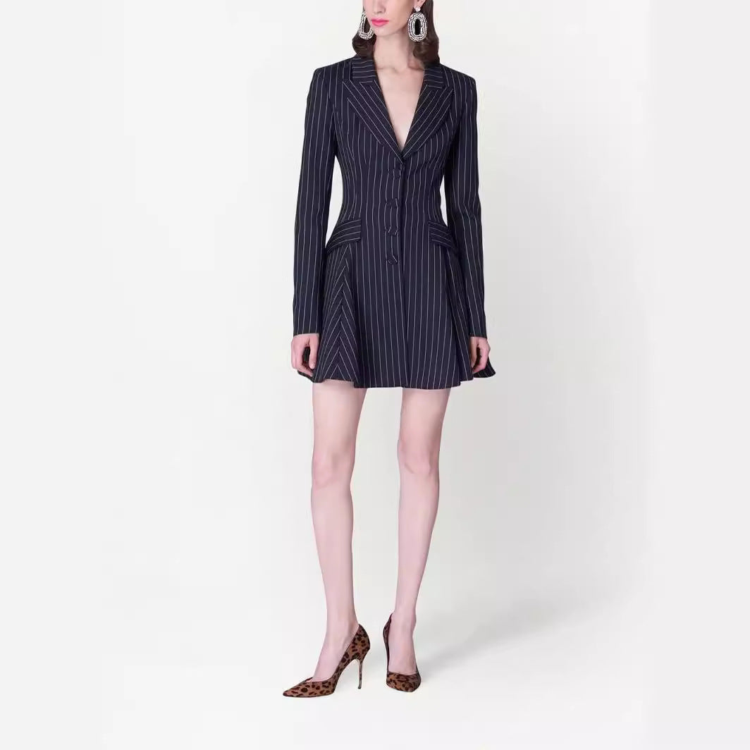 Women's Fitted Pinstripe Blazer Dress in Modern Tailoring Mune Fashion