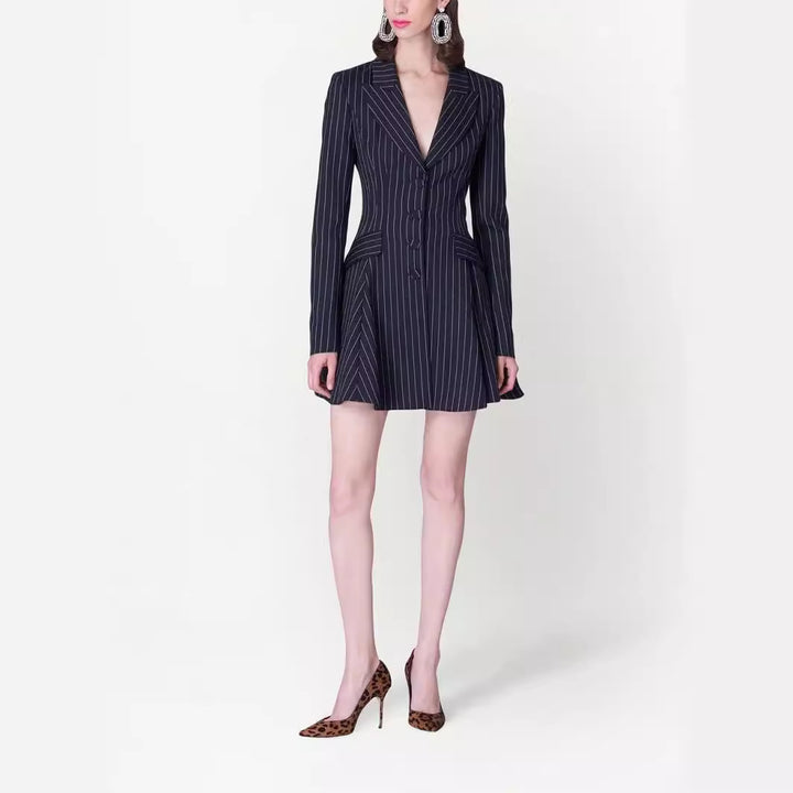 Women's Fitted Pinstripe Blazer Dress in Modern Tailoring Mune Fashion