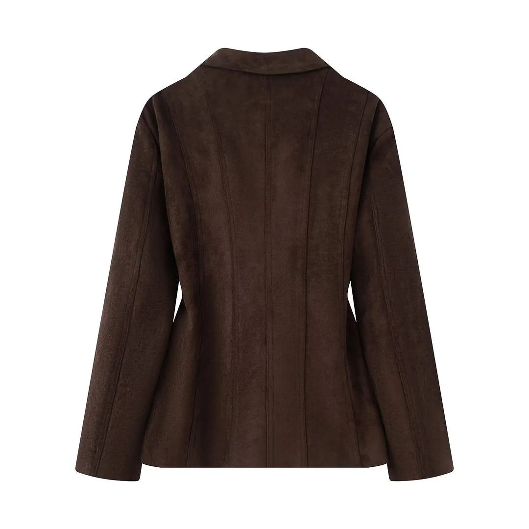 Women's tailored velvet-look blazer with princess seams and flap pockets Mune Fashion