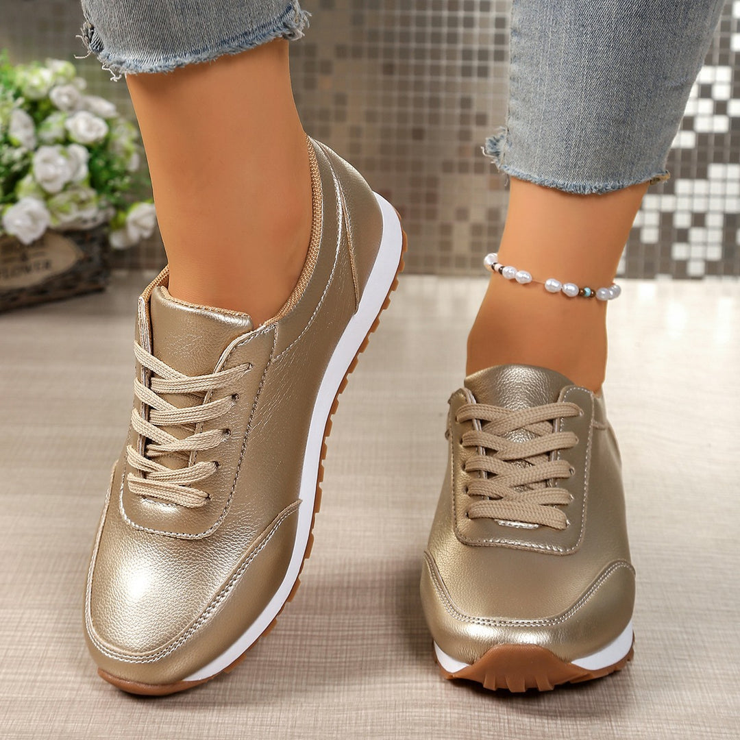 Women's fashionable metallic sneaker with cushioning lightweight sole and non-slip profile rubber sole Mune Fashion