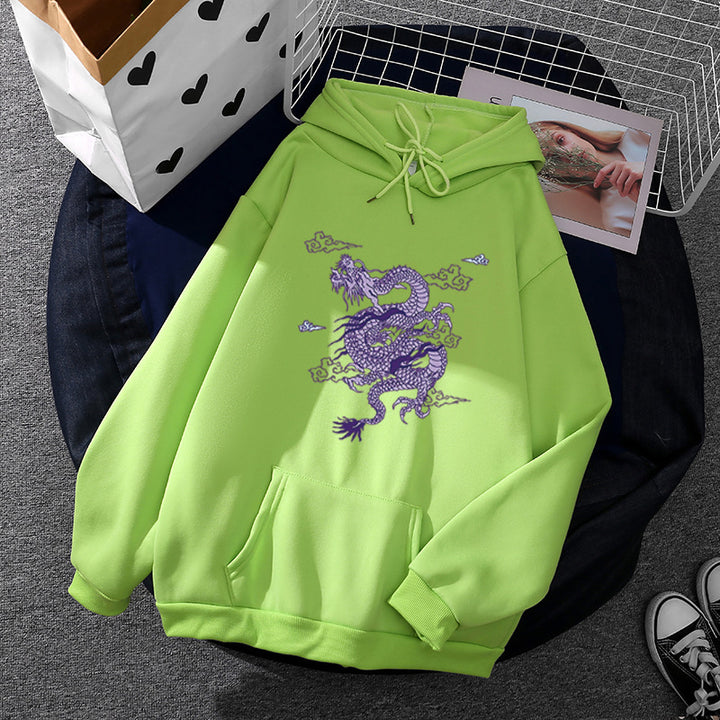 Unisex oversized hoodie with detailed dragon print, brushed fleece lining, and kangaroo pocket Mune Fashion