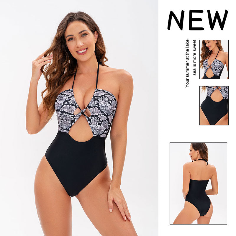 Women's One-Piece Swimsuit with Sophisticated Snake Pattern and Cut-Out Details Mune Fashion