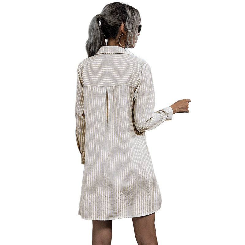 Women Casual Shirt Dress with Lacing Mune Fashion