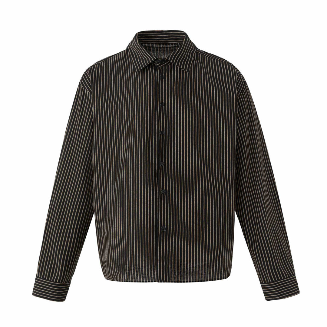 Women's Oversized Shirt Blouse with Fine Stripes and Kent Collar Mune Fashion