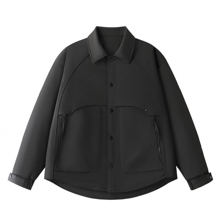 Men's Padded Shirt Jacket with Curved Hem, Zip Pockets, and Snap Placket Mune Fashion
