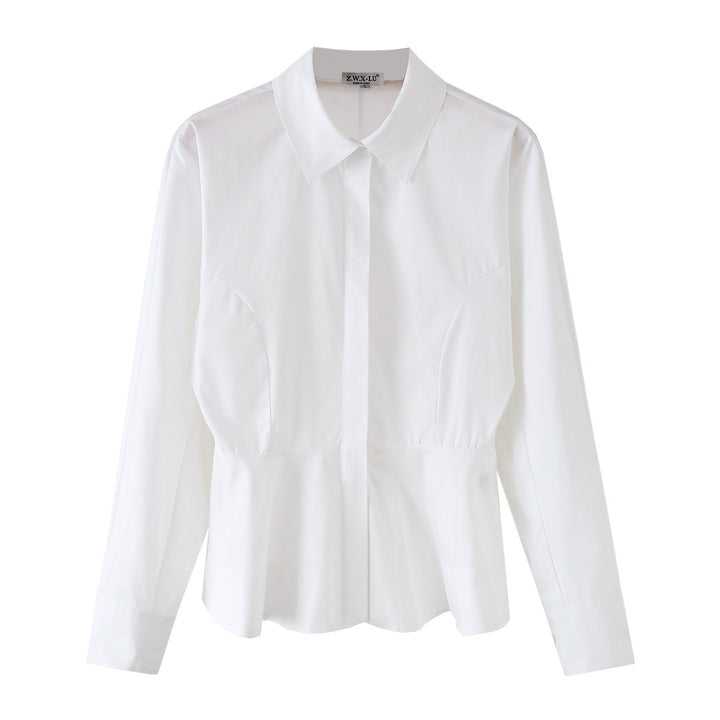 Women's Tailored Poplin Blouse with Bust Darts and Concealed Button Placket Mune Fashion