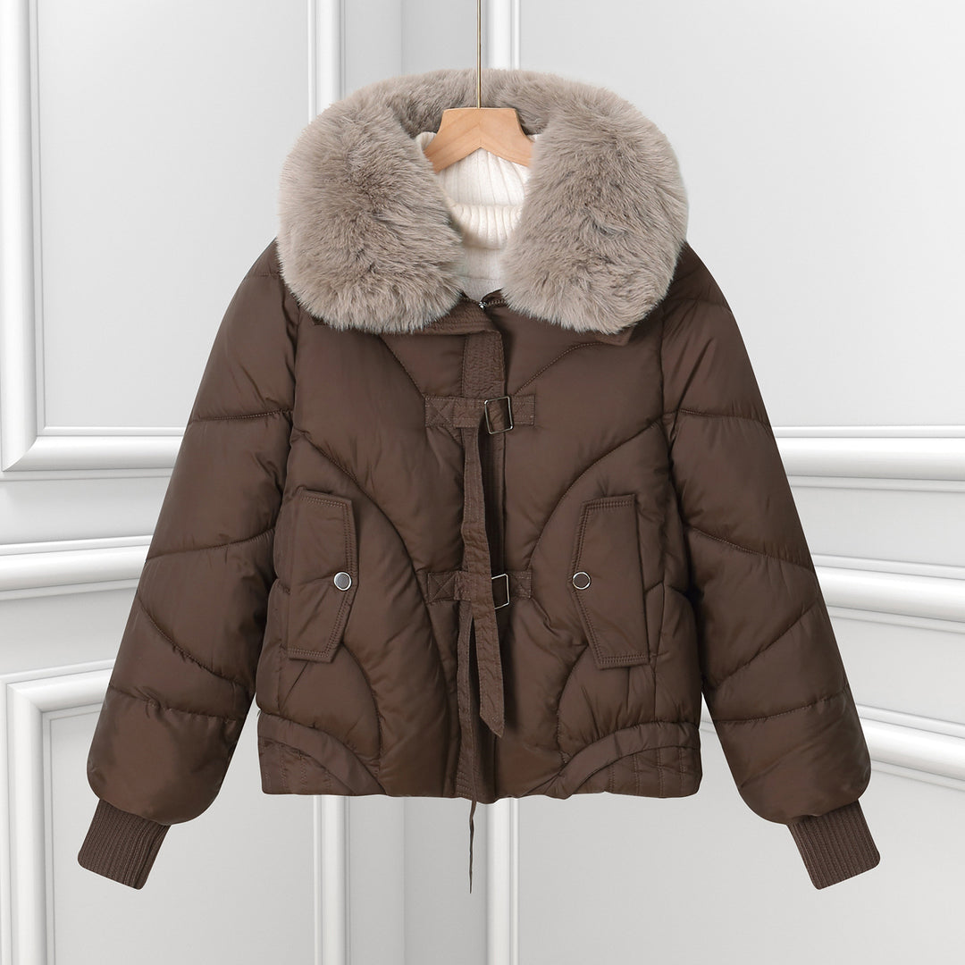 Women's short pilot jacket with voluminous shawl collar, drawstring hem, and patch pockets Mune Fashion