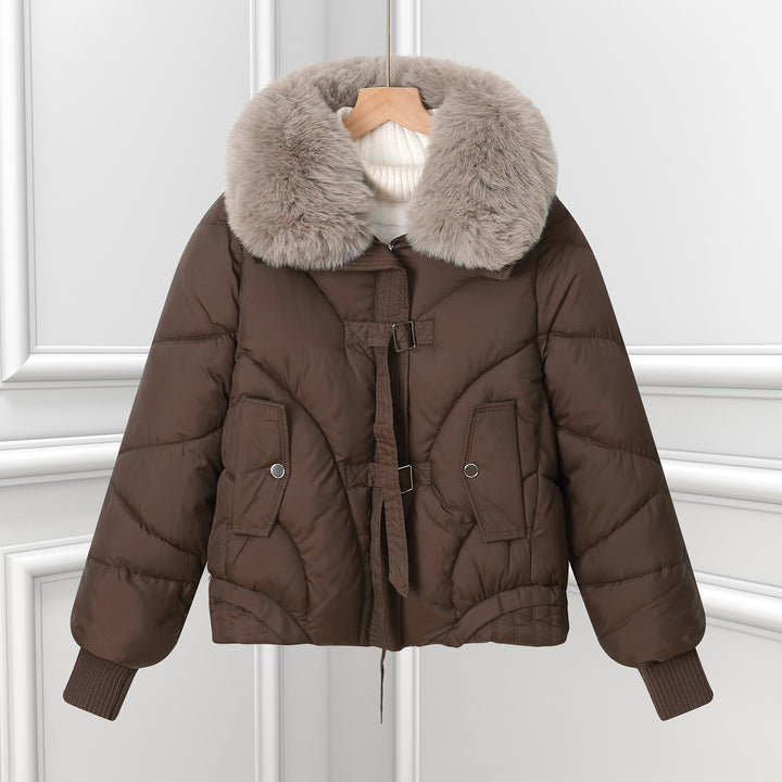 Women's short pilot jacket with voluminous shawl collar, drawstring hem, and patch pockets Mune Fashion