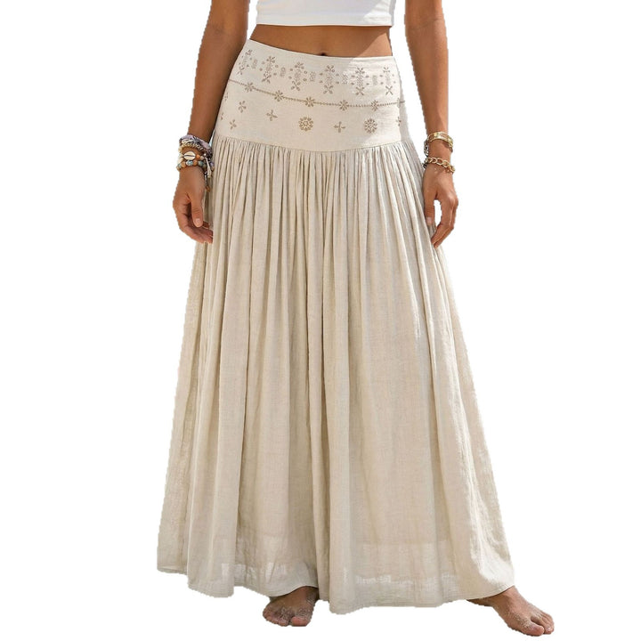Ladies nan maxi-flounce skirt with embroidered waistband and fine pleats Mune Fashion