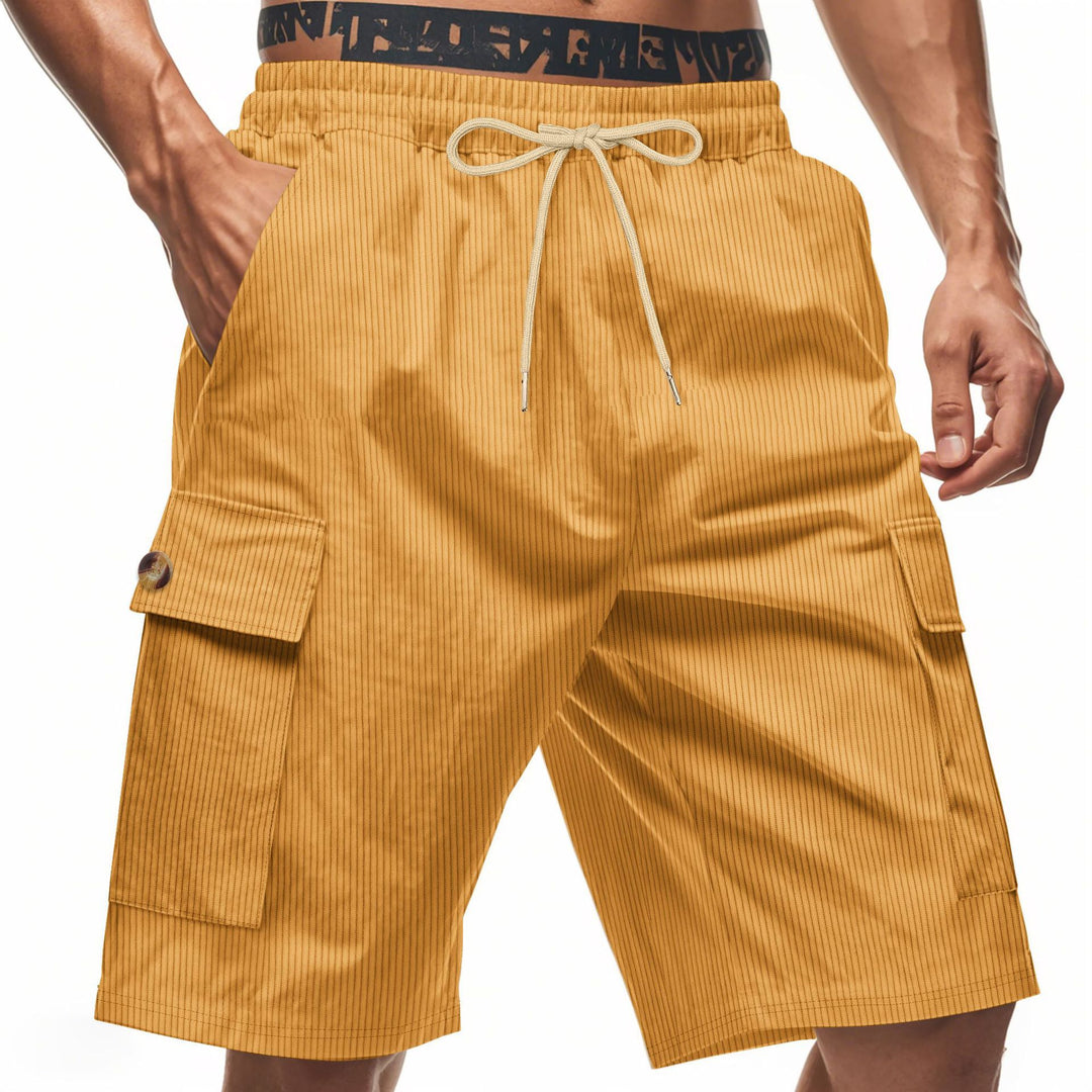 Men's casual utility bermuda with fine ribbed texture, elastic drawstring, and flap pockets Mune Fashion