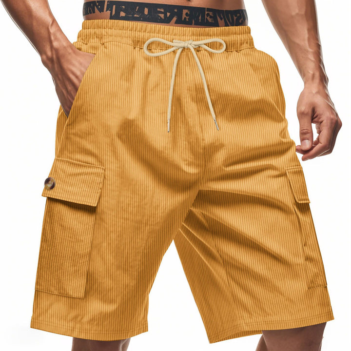 Men's casual utility bermuda with fine ribbed texture, elastic drawstring, and flap pockets Mune Fashion