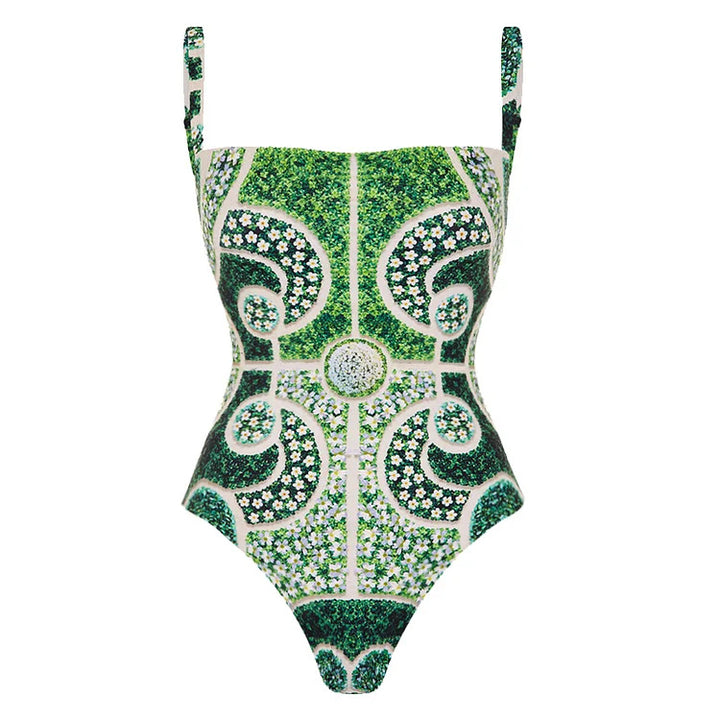 Women's One-Piece Swimsuit with Artistic Floral Pattern Mune Fashion