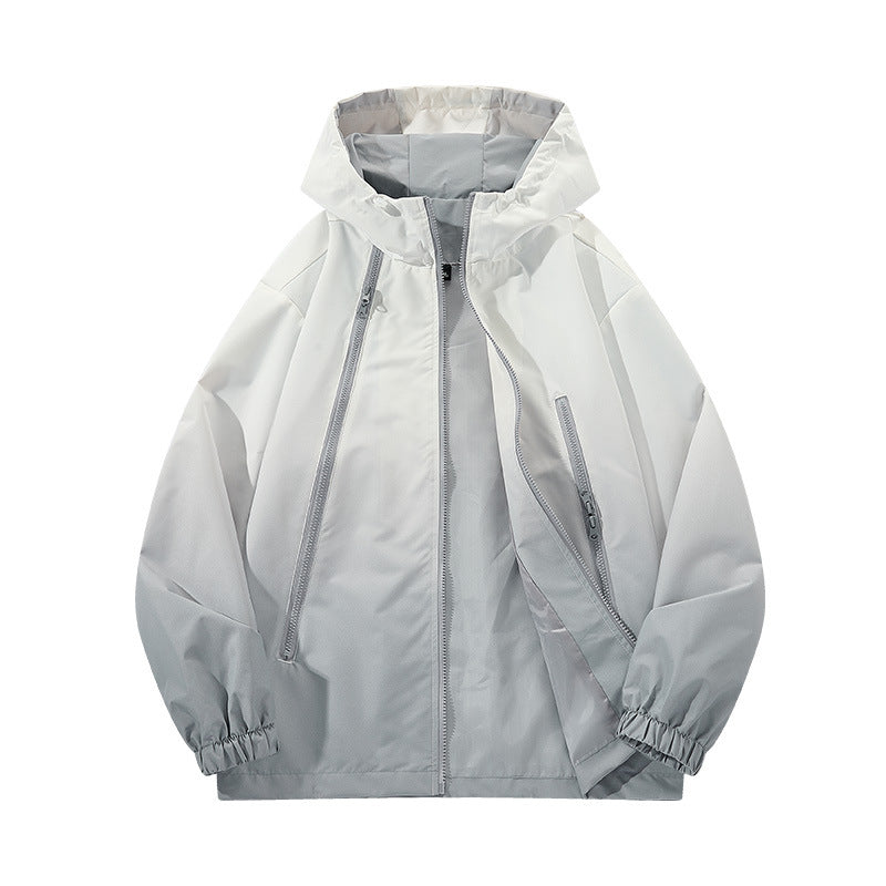 Men's Light Hooded Windbreaker with Asymmetrical Zipper Pockets and Adjustable Hem Mune Fashion