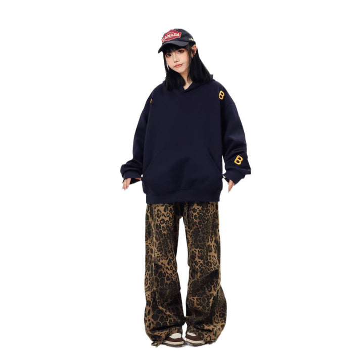 Unisex Oversized Hoodie with large intarsia block print and ribbed hem Mune Fashion