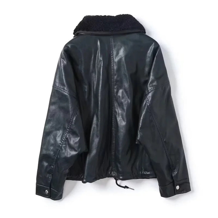 Men's oversized faux leather pilot jacket with removable teddy collar, two-way zipper and large patch pockets Mune Fashion