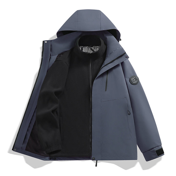 Men's softshell performance jacket with removable hood, concealed full-length zipper, and ergonomic cut Mune Fashion