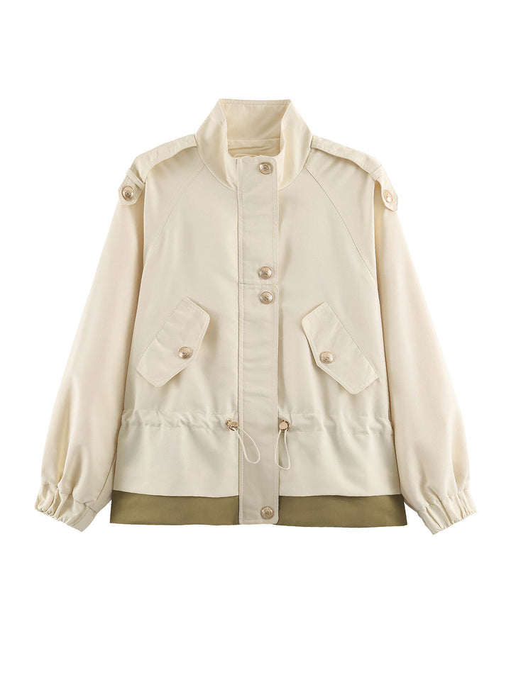 Women's short parka in field style with drawstring, flap pockets and stand-up collar Mune Fashion