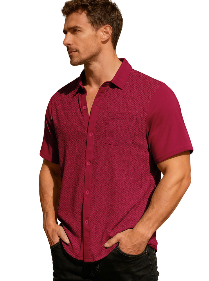 Men's leisure short sleeve shirt with jacquard texture, contrasted button placket and chest pocket Mune Fashion