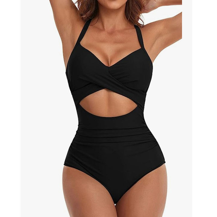 Women One-Piece Swimsuit with Crossed Top and High Cut Mune Fashion