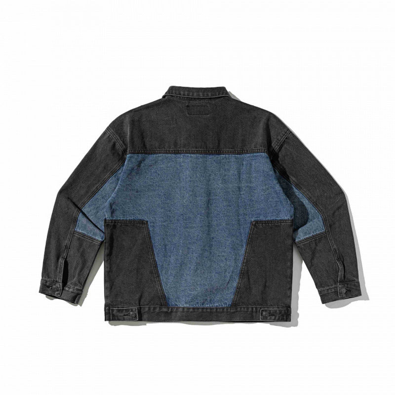 Unisex Two-tone Oversized Denim Jacket in Worker Look with Patch Chest Pockets and Straight Hem Mune Fashion