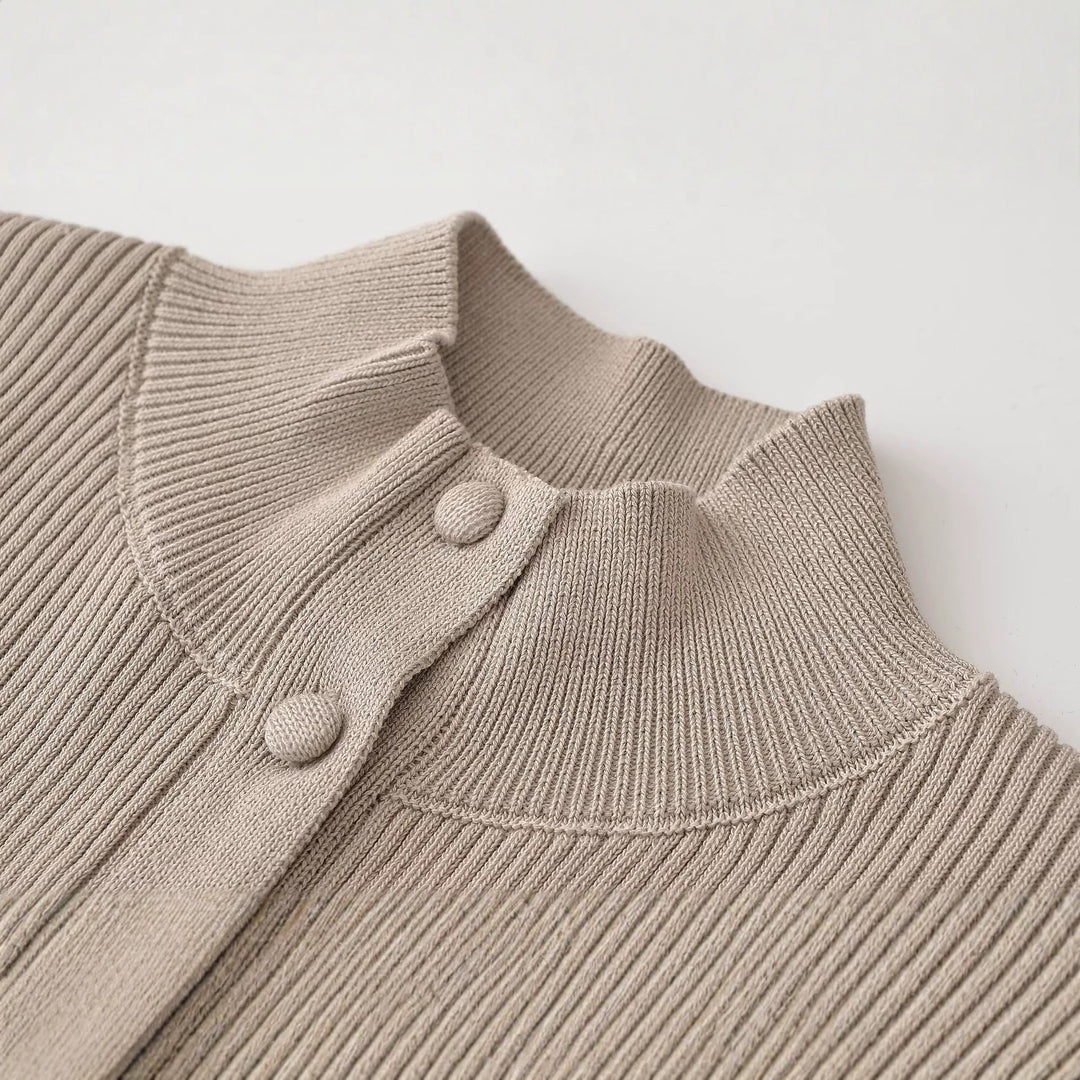 Women’s Structured Ribbed Knit Cardigan with Stand-Up Collar and Waist Seam Mune Fashion