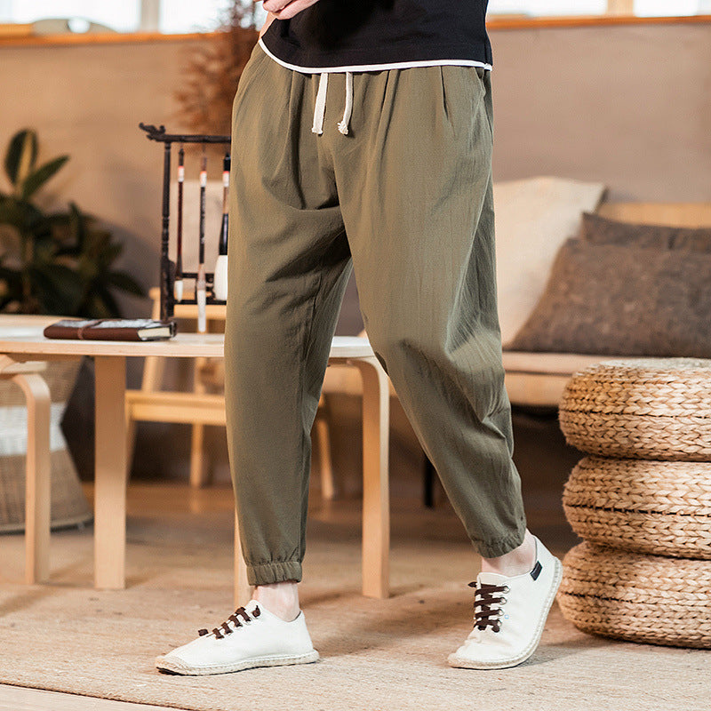 Men's lightweight cotton-linen jogging pants with drawstring elastic cuffs and side pockets Mune Fashion