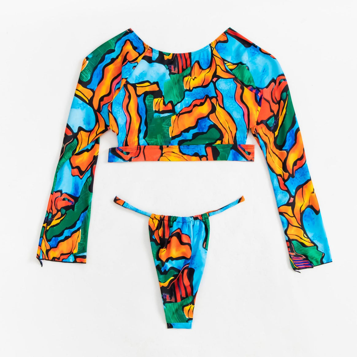 Women's Crop-Top Bikini with Long Sleeves and Fashionable Neckline Mune Fashion