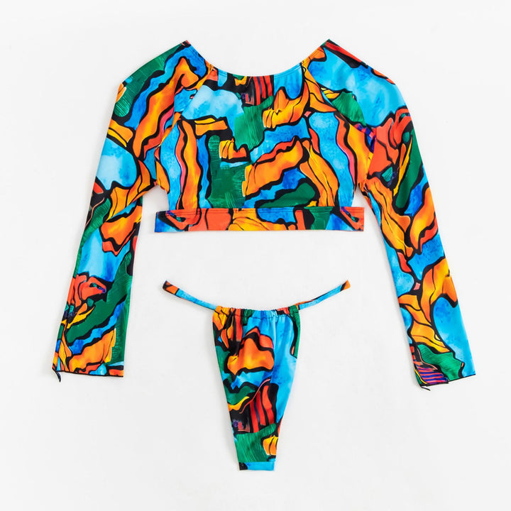 Women's Crop-Top Bikini with Long Sleeves and Fashionable Neckline Mune Fashion