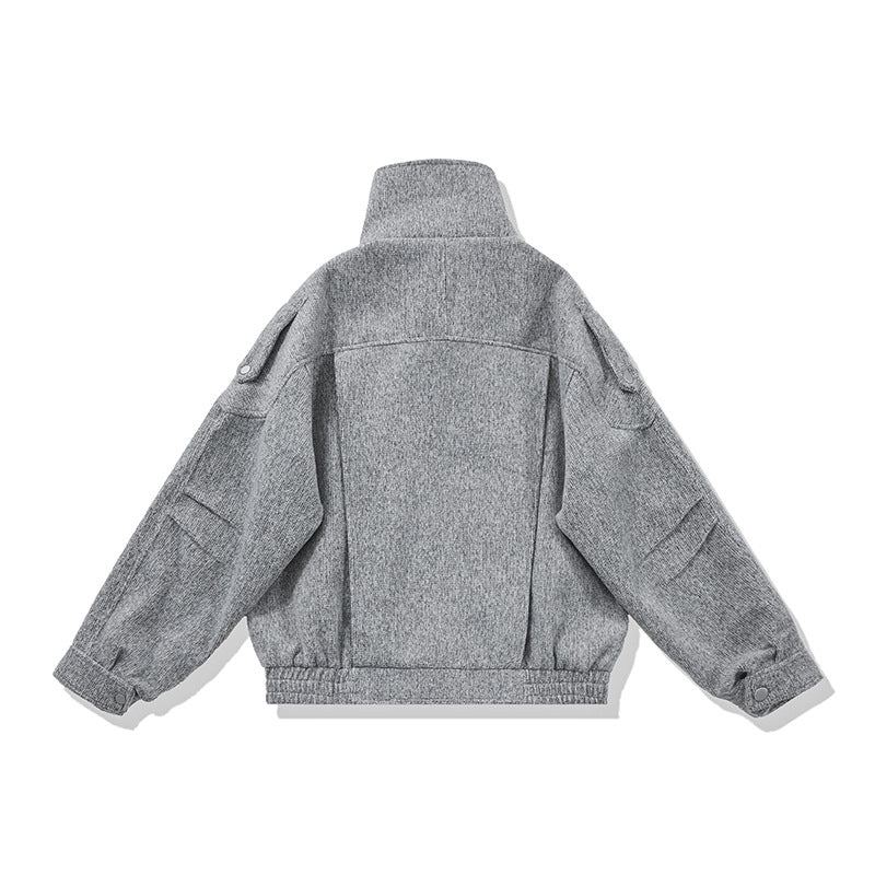 Ladies short cut wool blend biker jacket with asymmetric front and waist belt Mune Fashion