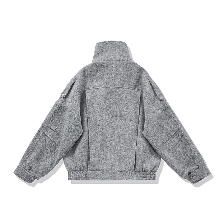 Ladies short cut wool blend biker jacket with asymmetric front and waist belt Mune Fashion