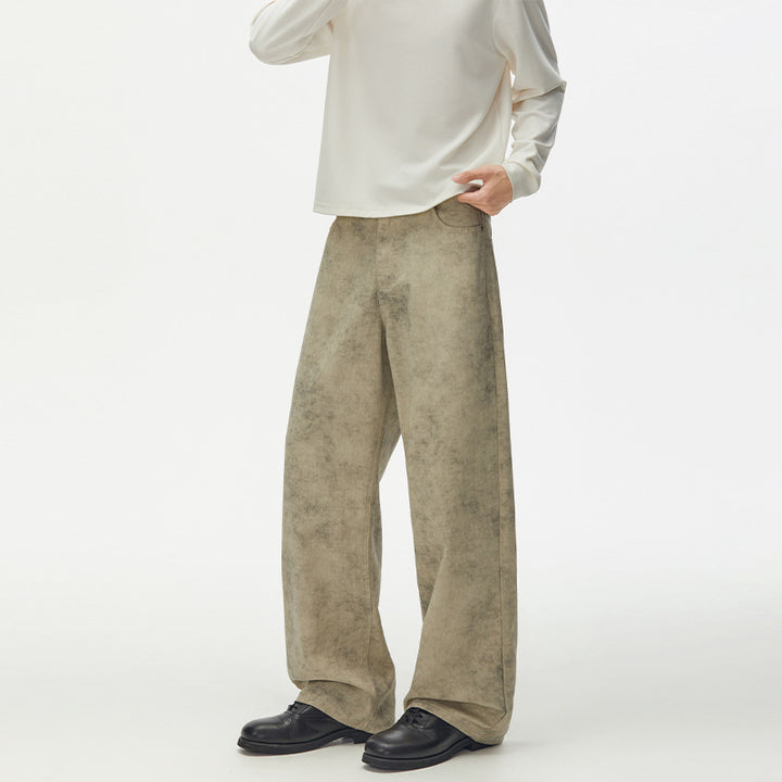 Men's Wide Velour Look Marlene Pants with Floor-Length Hem and Relaxed Fit Mune Fashion